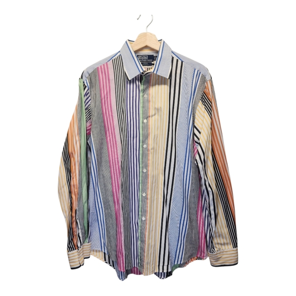 VINTAGE POLO by RALPH LAUREN SHIRT LARGE MULTI COLOR Stripes BUTTON DOWN Y2K - Picture 1 of 7